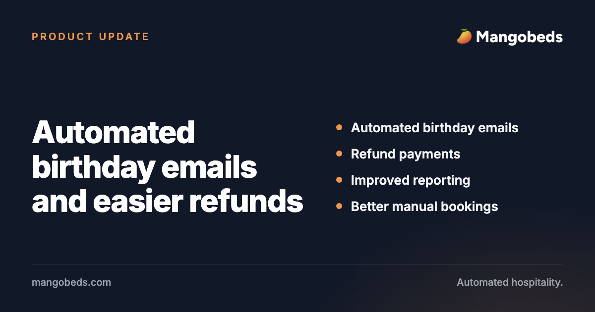 Automated Birthday emails, Even simpler cancellations and Manual bookings