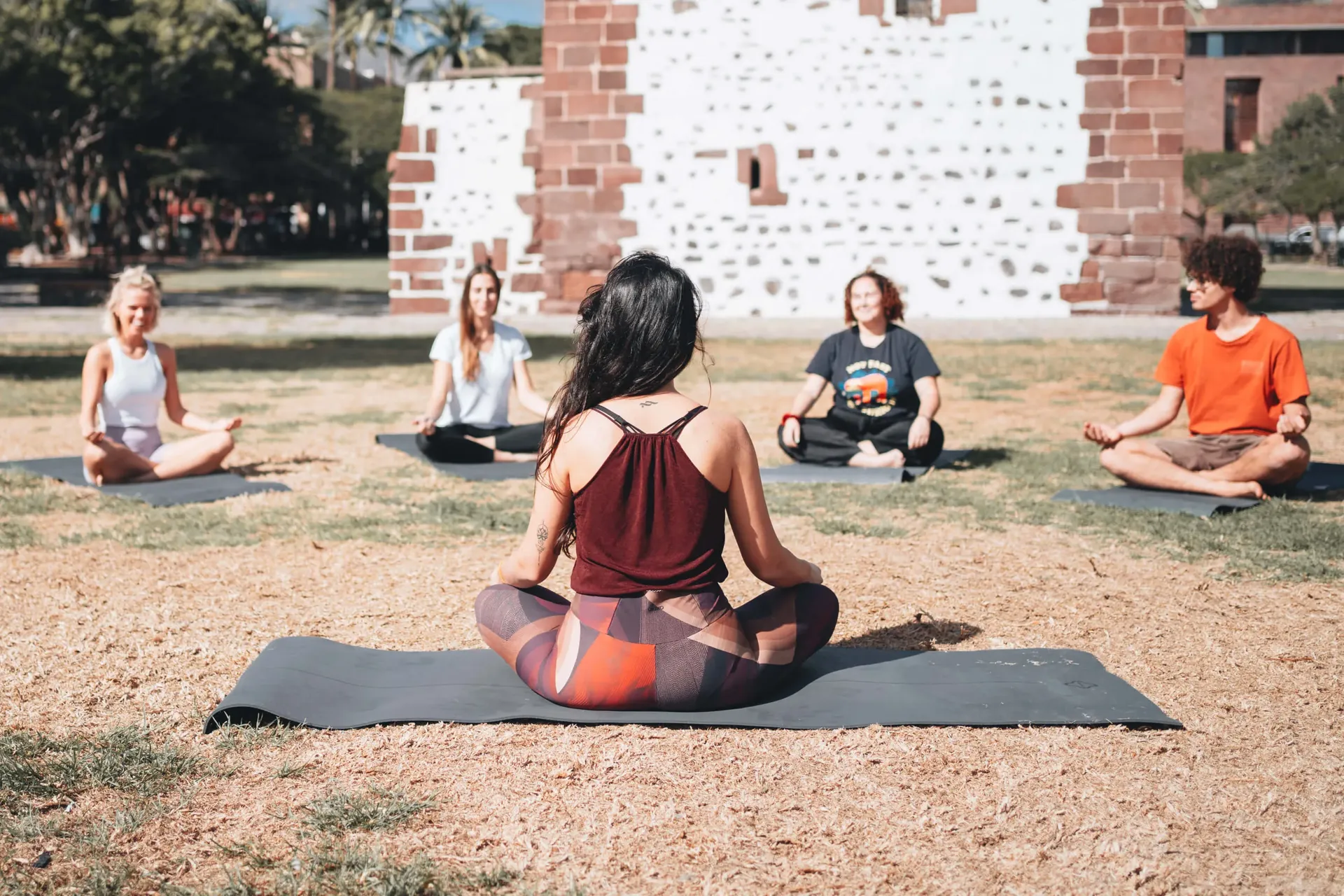 Outdoor yoga class for guests of Cactus Coliving and Coworking