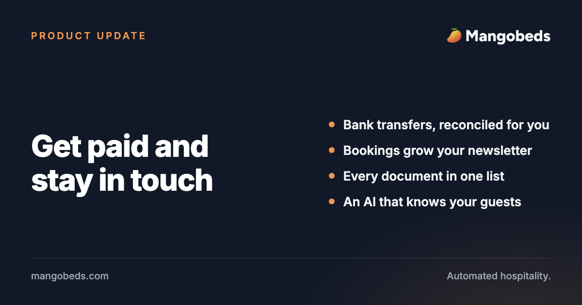 Bank Transfer Payments, Guest Email Marketing, and Every Document in One List